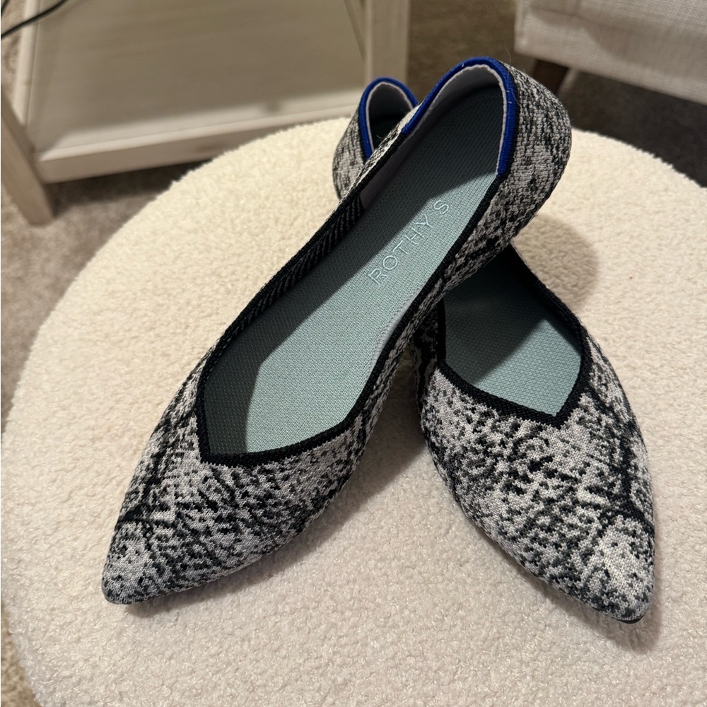 Rothy's Black and White Flats with Pointed Toe Design